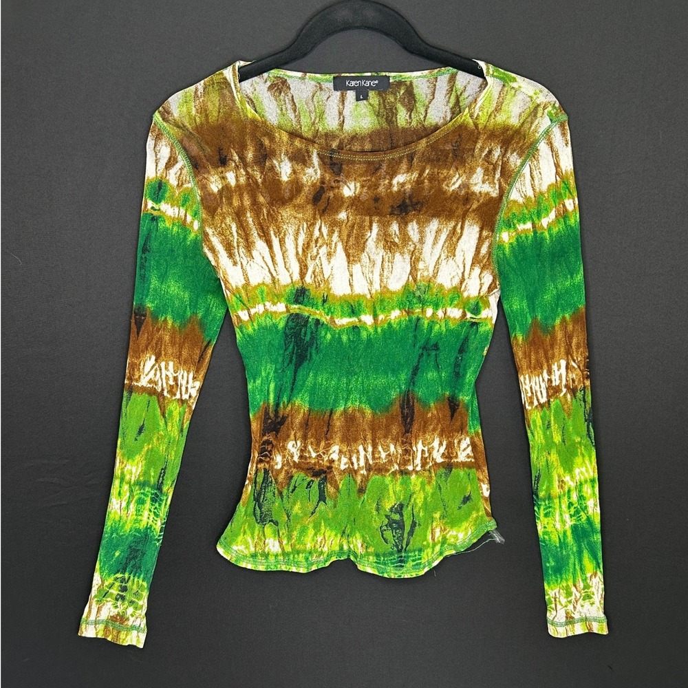 Womens Green Goblincore TieDye Y2K Mesh Top Sz M Forest Fairy Grunge Gremlincore